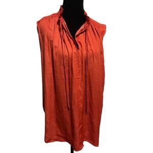 LOFT Orange Ruffle Tie Neck Sleeveless Blouse Size Medium